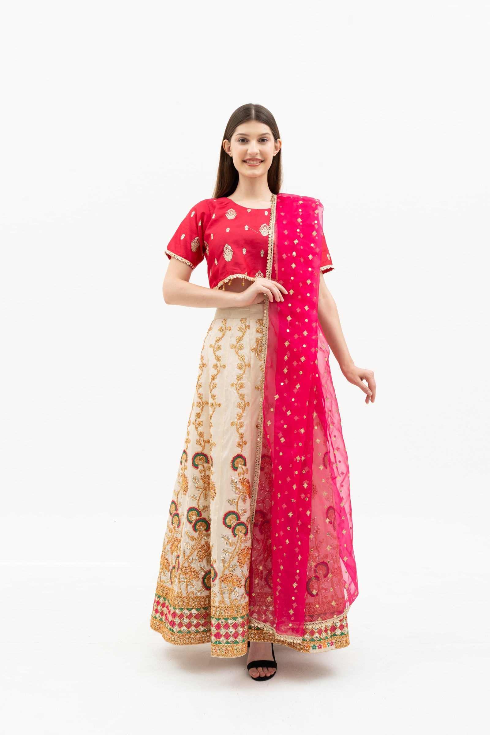 Pink & Gold Lehenga JS-014, Pink & Gold, size M