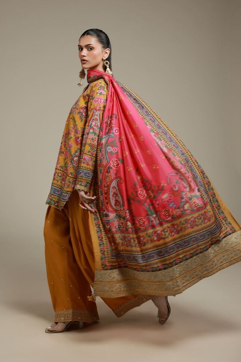 Mustard & Pink Kurta set, Mustard & Pink, size M — KH-002